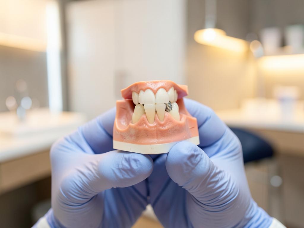 Modelo de implante dentário nas mãos de profissional